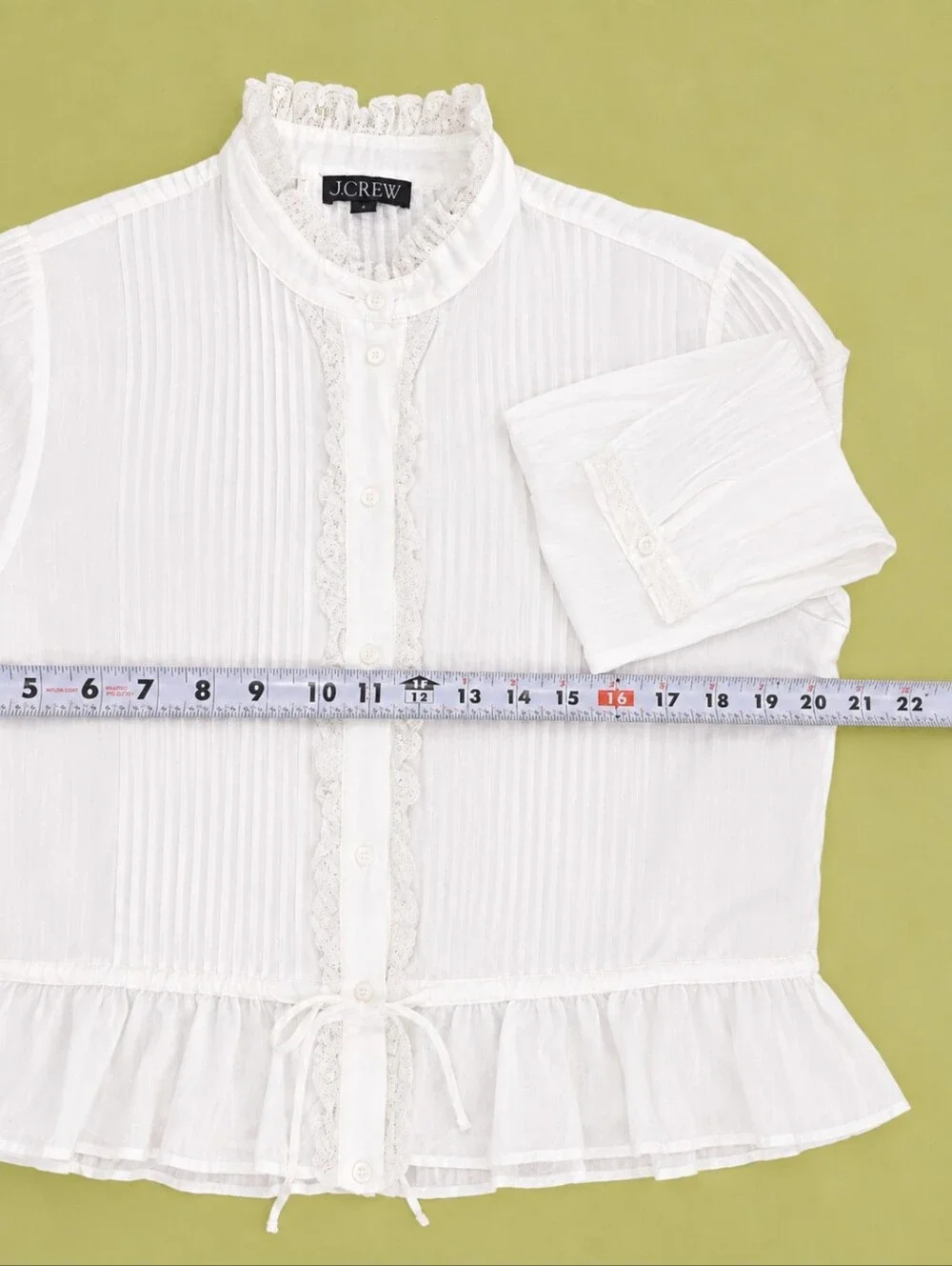 J.Crew Lace-Trim Cinched-Waist Cotton Voile Top White Size S